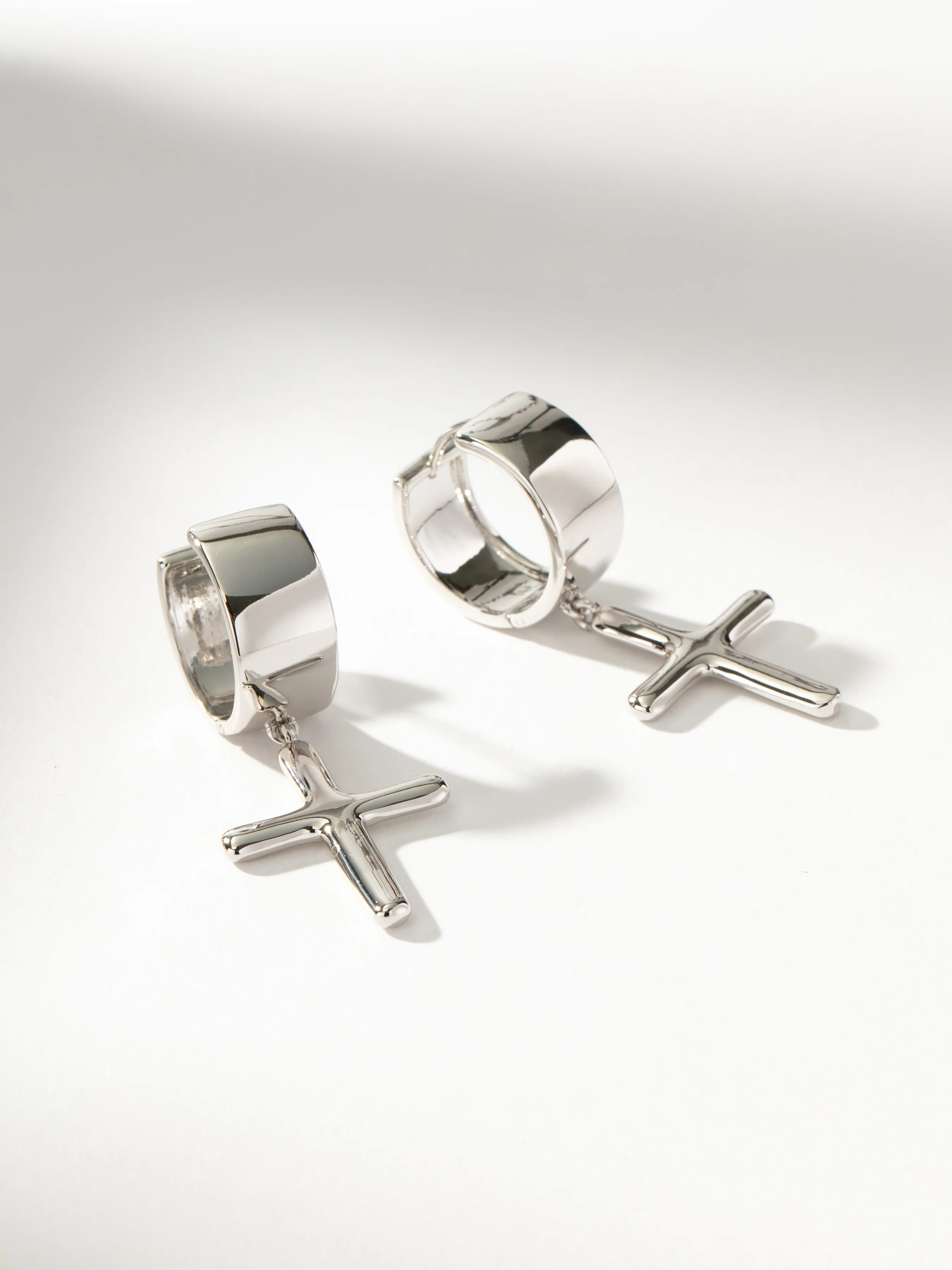 Chunky Cross Huggie Earrings - Image 4