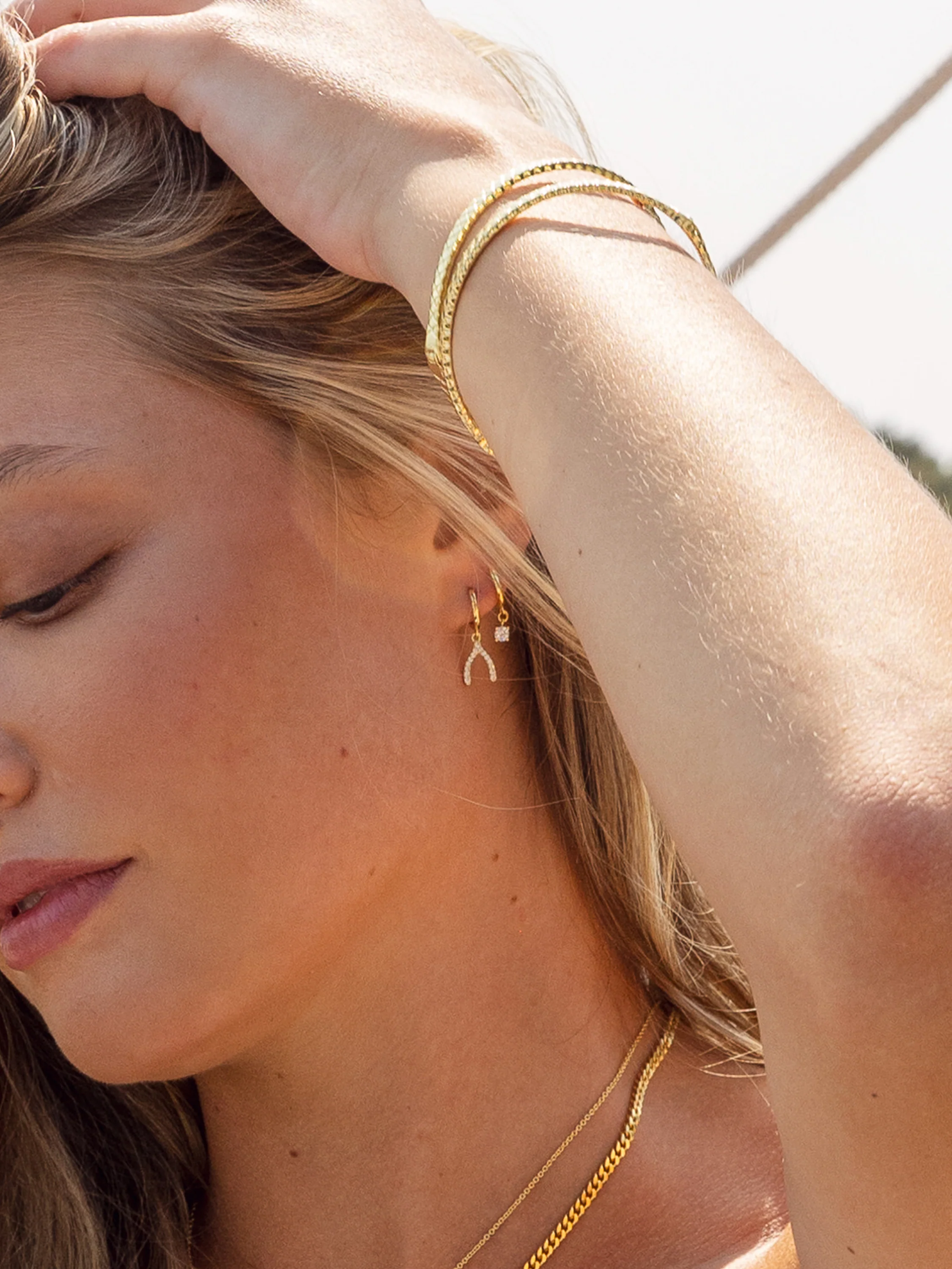 Pavé Wishbone Drop Huggie Earrings - Image 3