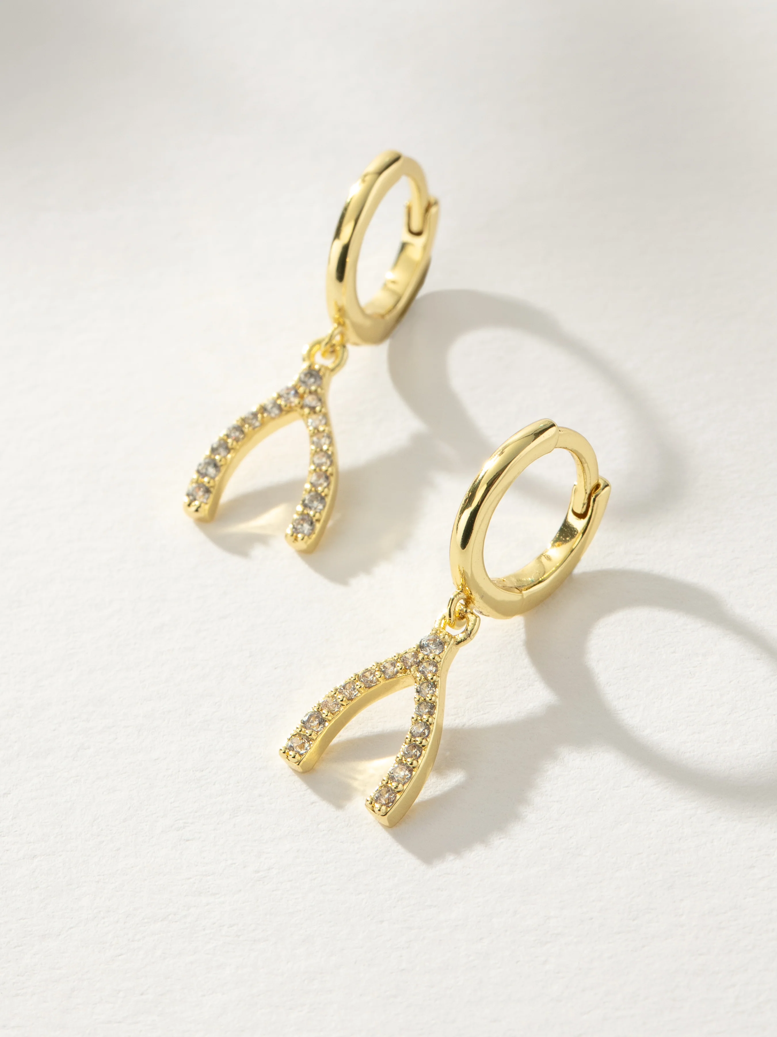 Pavé Wishbone Drop Huggie Earrings - Image 4