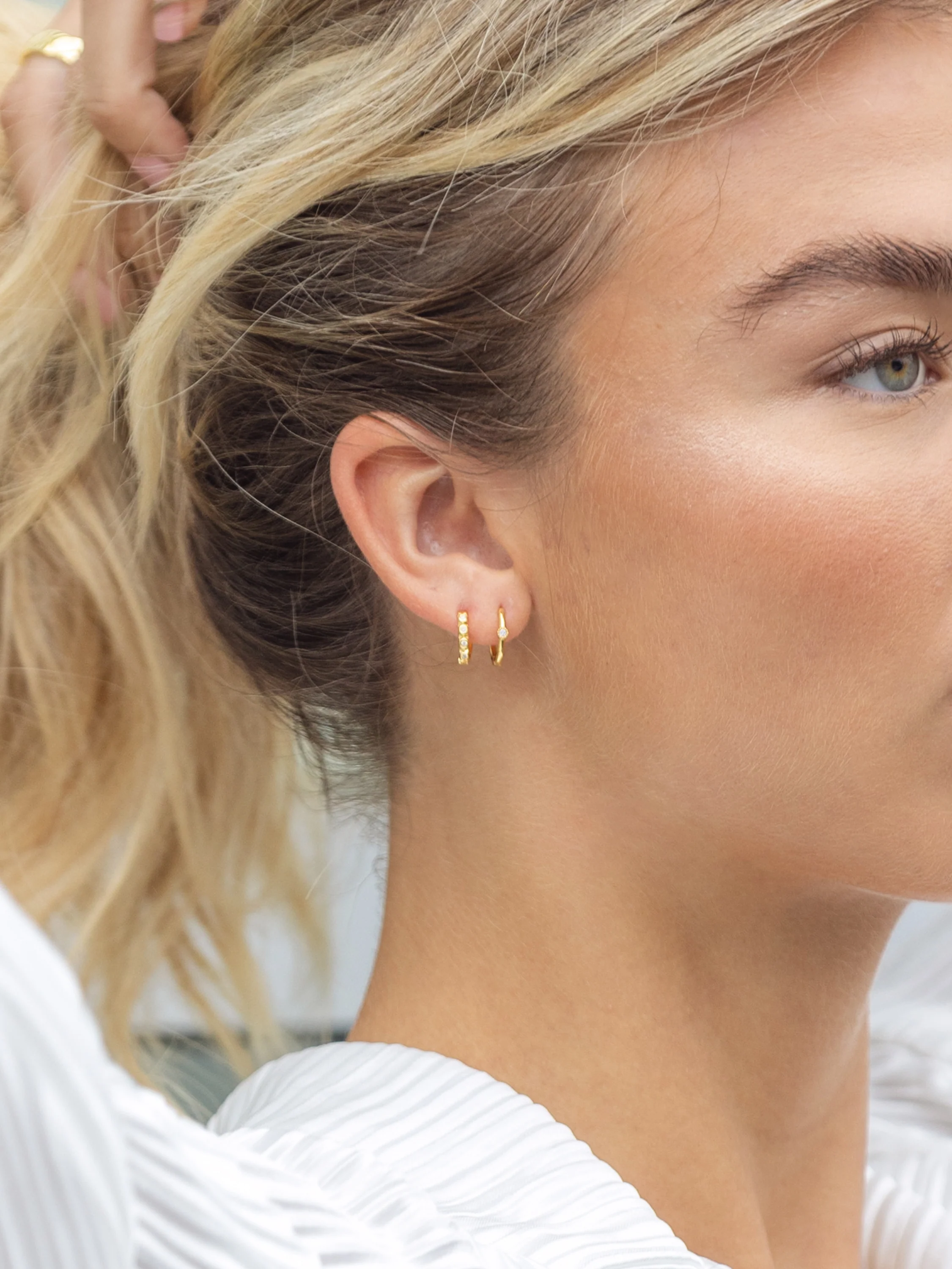 Vermeil Solo Diamond Huggie Earrings - Image 5