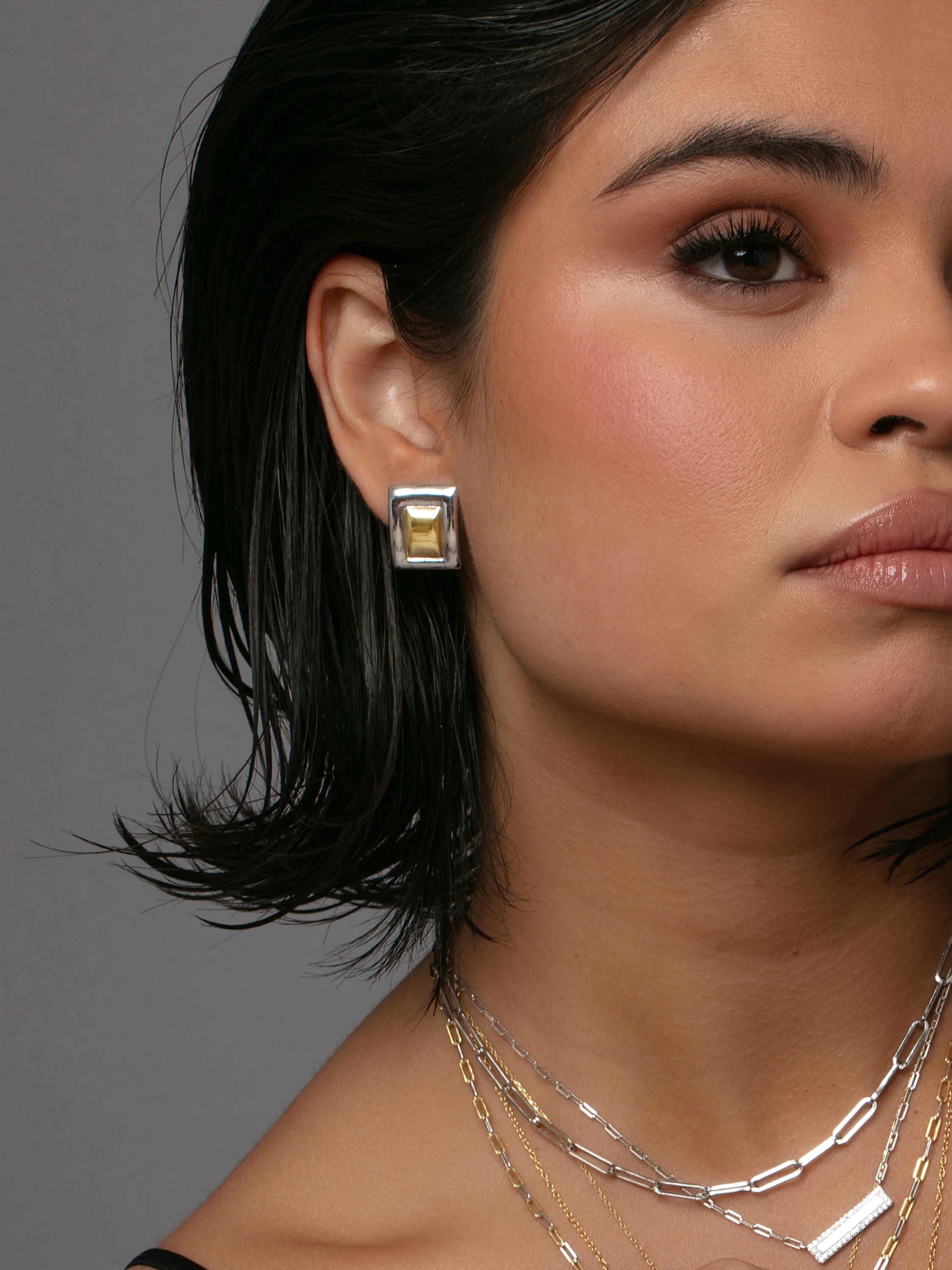 Mixed Metal Tease Rectangular Earrings - Image 3